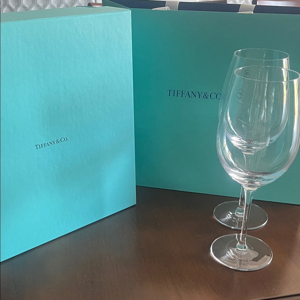 Tiffany & Co. Crystal Wine Glass Set with Iconic Blue Box